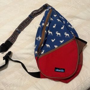 Kavu Paxton Crossbody Bag - Red White and Blue Moose Jackalope Pattern